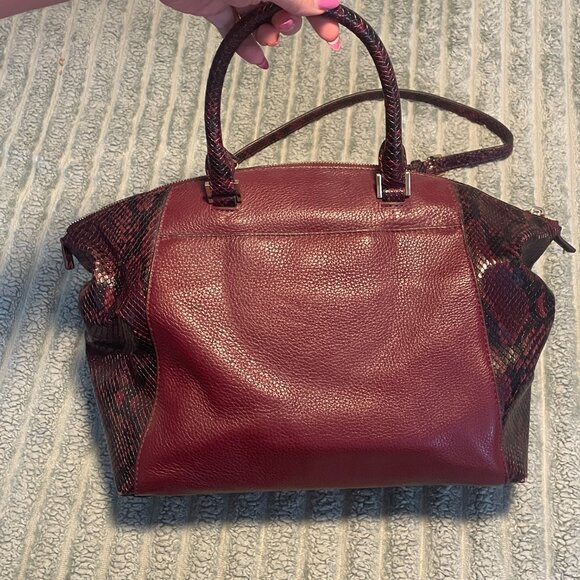 Michael Kors Riley Satchel Handbag - Maroon and Python - Picture 3 of 9